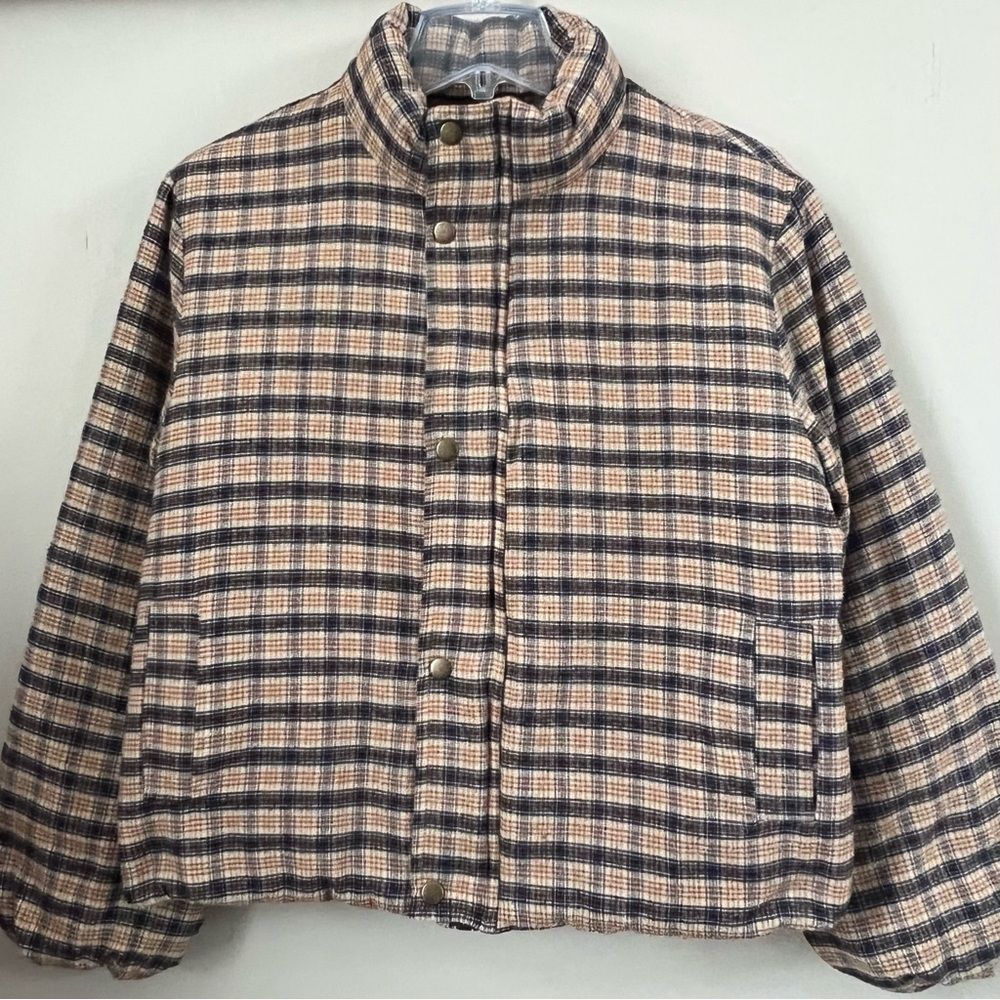 Shein Flannel Quilted Plaid Puffer Cropped  Women's Shacket Jacket Coat Size M - Picture 2 of 16